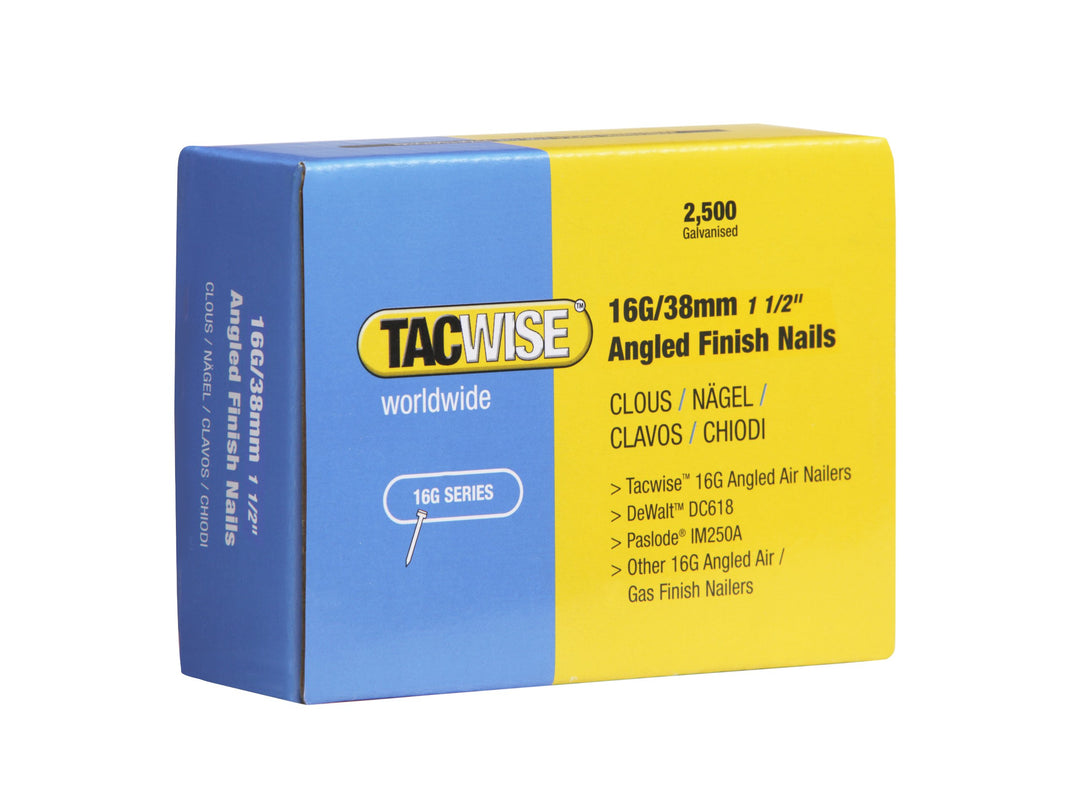 Tacwise 0770 Typ 16G / 38 mm Verzinkte Stauchkopfnägel, 20° Abgewinkelt, 2500 Stück, Silber, 38 mm