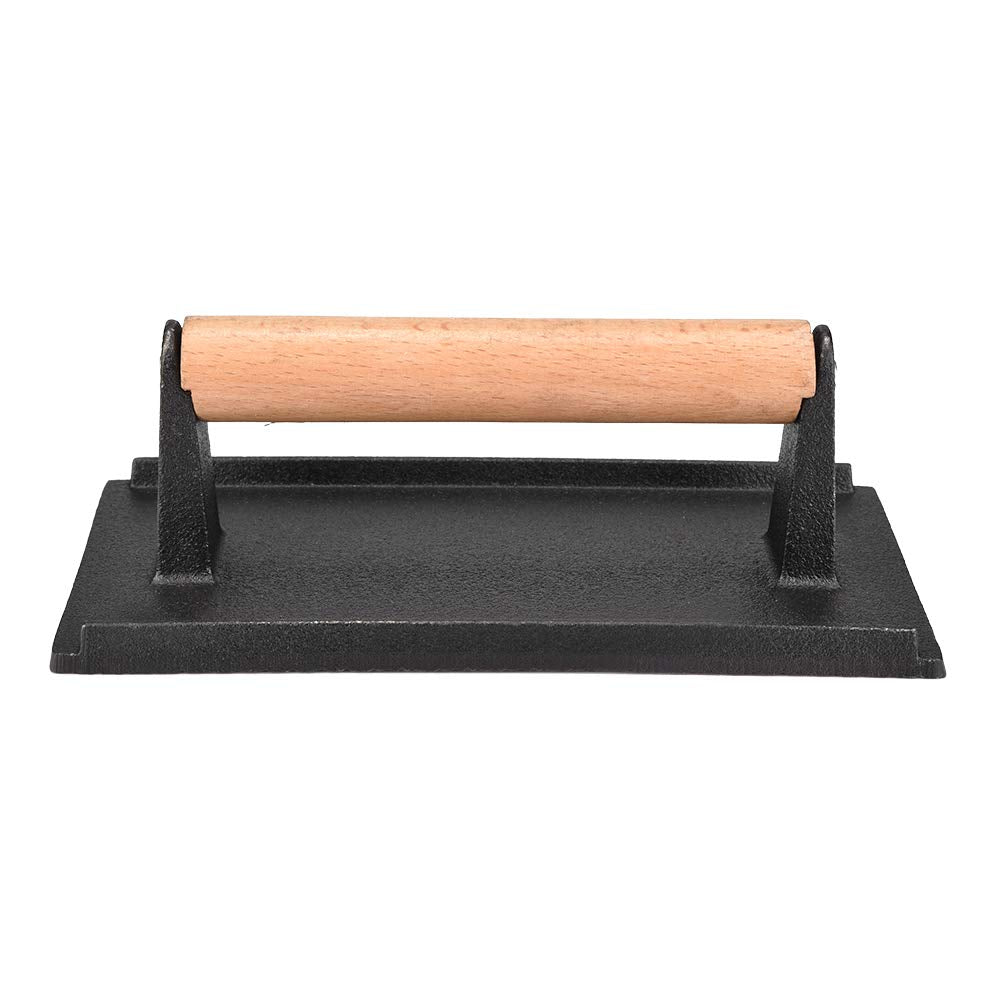 Tomotato Grillpresse Gusseisen Fleischbeschwerer Heavy Duty Steak Beschwerer Speckpresse mit Holzgri