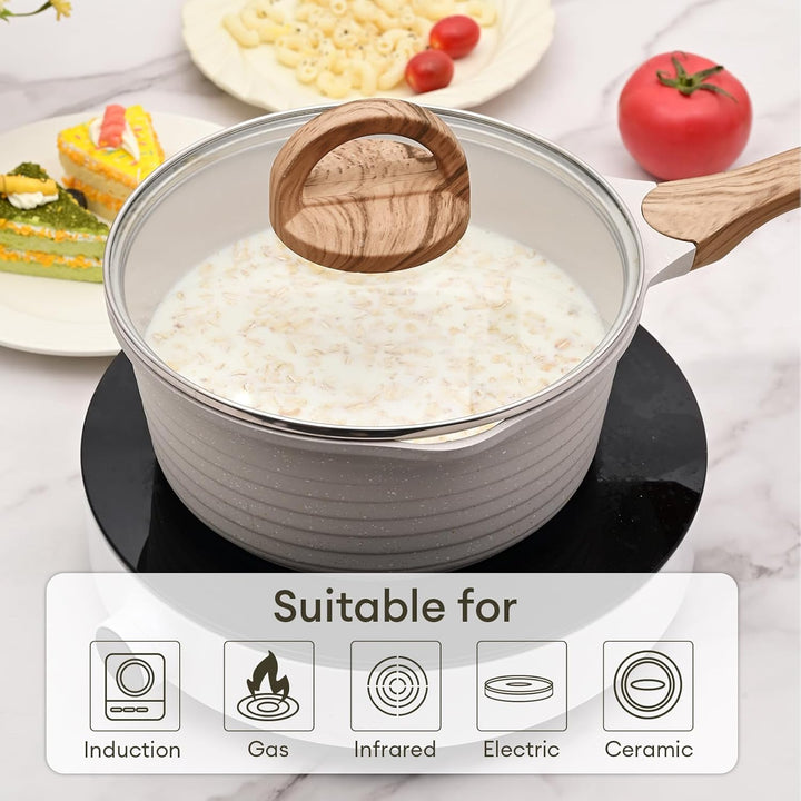 JEETEE Kasserolle 18 cm, 2L Stielkasserolle mit Deckel, klein Kasserolle Stieltopf, Milchpfanne, Mil
