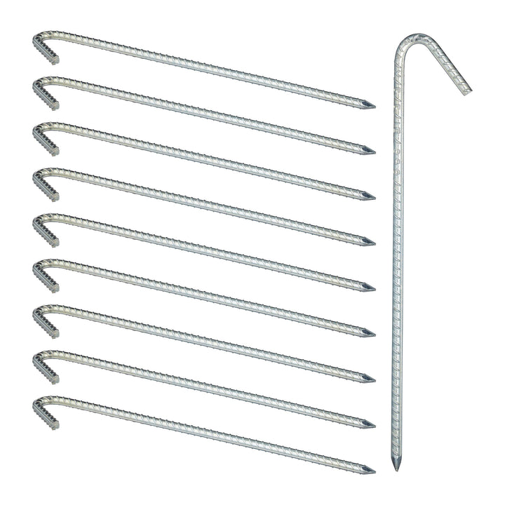 Relaxdays, silber XL Bodenanker im 10er Set, extrem stabile Erdanker, Zeltzubehör, extra lang, 37 cm