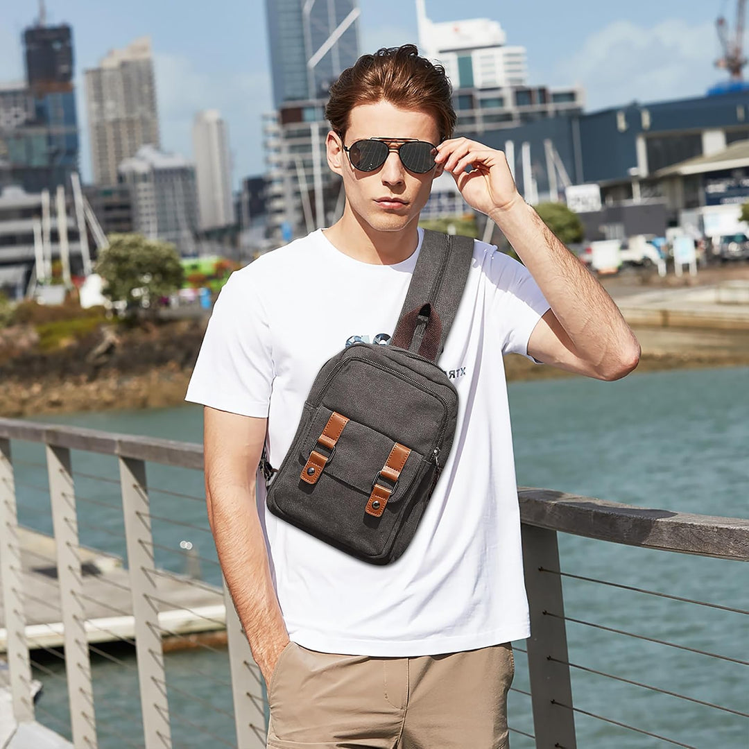 DORRISO Herren Rucksack Damen Klein Tagesrucksäcke Mode Brusttasche Sling Bag Leinwand Schultertasch