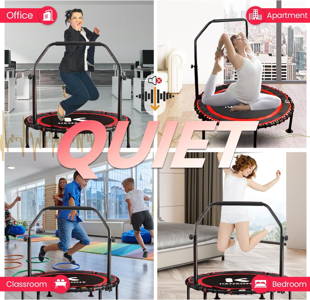 40/48 Zoll Faltbares Rebounder Trampolin für Erwachsene mit Bungee, 450/250 kg leises Indoor-Mini-Tr