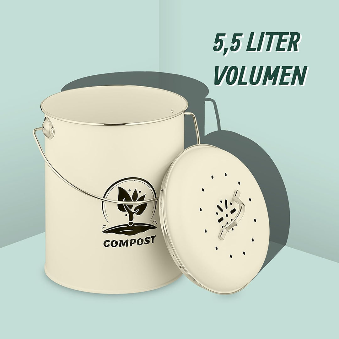 Relaxdays Komposteimer Küche 5,5 Liter, Mülleimer mit Deckel und Geruchsfilter, Abfalleimer Biomüll,