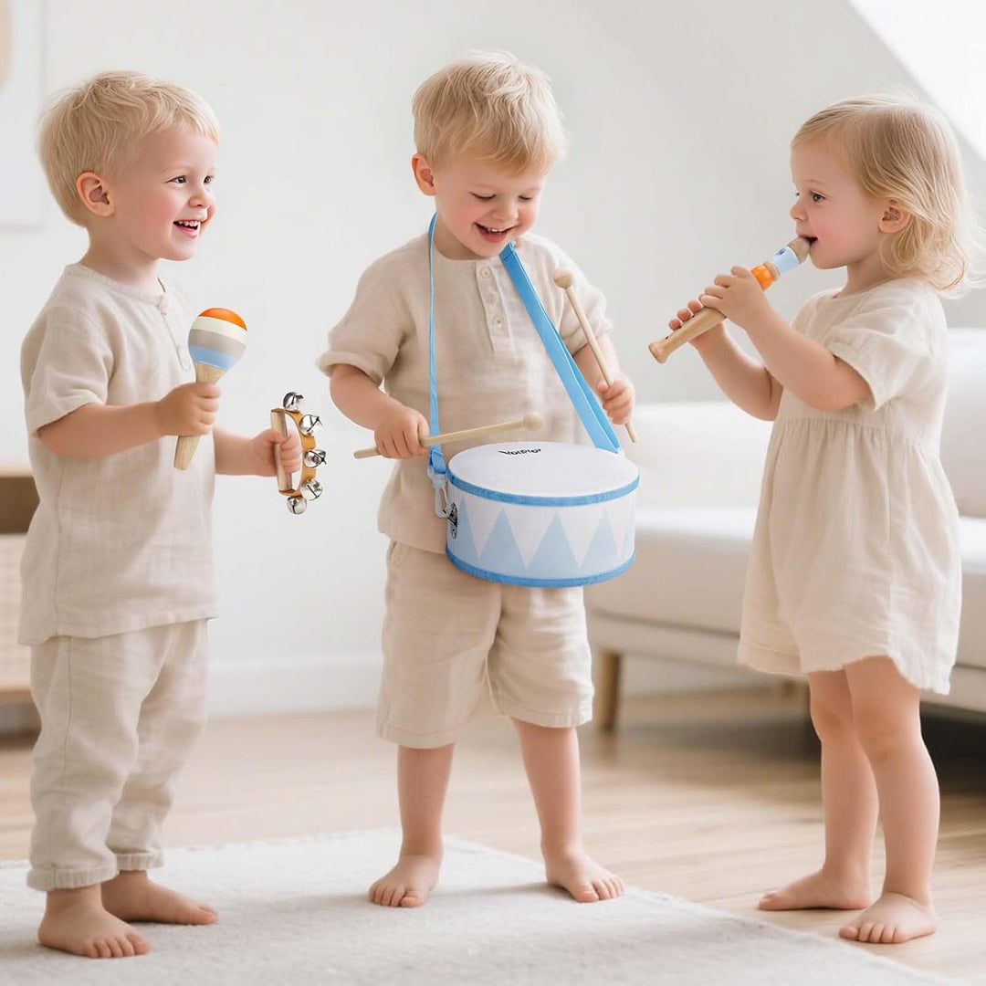 Musikinstrumente Kinder Trommel 6 in 1 Holzspielzeug Trompete Kindertrommel Montessori Spielzeug Bab