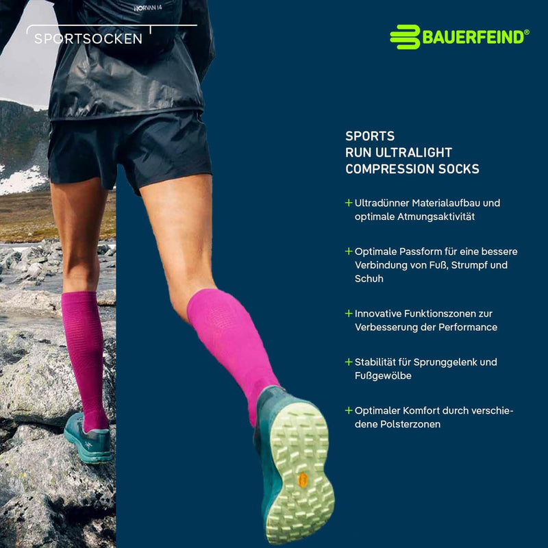 Bauerfeind Laufsocken „Run Ultralight Compression Socks“, 1 Paar sehr dünne Kompressionsstrümpfe für