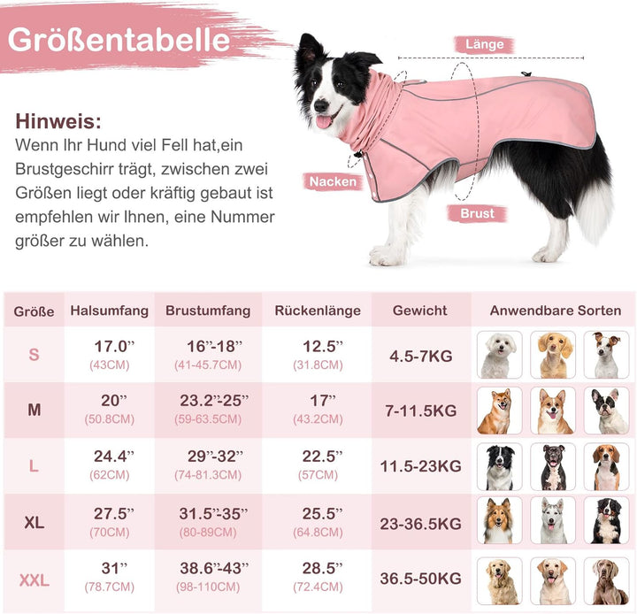 Hunderegenmantel - Wasserdichter Regenjacke für Hunde, Einstellbare Regenmantel für Mittlere, Grosse