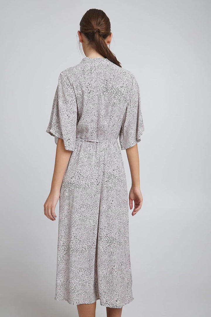 ICHI IHHARENA DR Damen Freizeitkleid Kleid Midikleid mit hochgeschlossenem Auschnitt und weiten Ärme