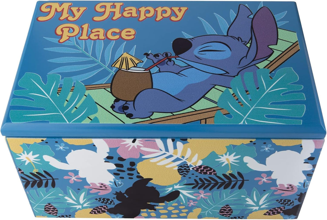 Disney Lilo and Stitch "My Happy Place" Silk Screen Print Blue Jewelry Box Jewelry Organizer, Offici