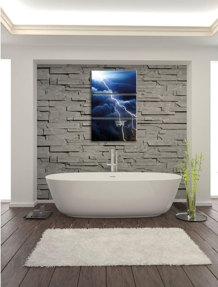 Pixxprint Blitze am Himmel 3-Teiler Leinwandbild 120x80 Bild auf Leinwand
