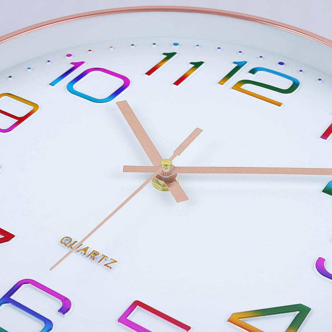 Lafocuse 3D Ziffern Bunt Lautlos Wanduhr Rosegold, 30cm Modern Ohne Tickgeräusche, Leicht zu Lesen W