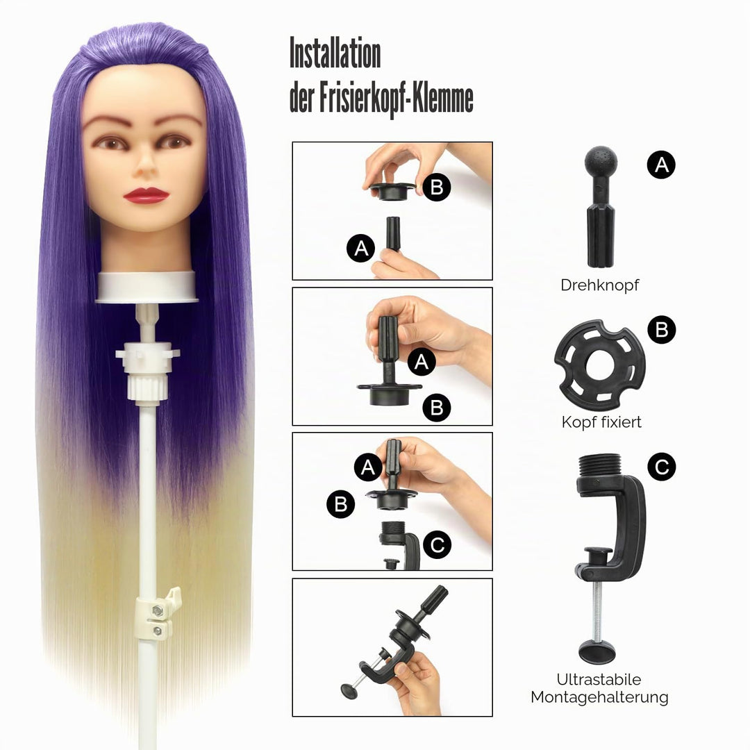 Trainingsköpfe, 28 inch Frisierkopf 100% Synthetikfaser-Haar Übungskopf, Frisurenkopf Ausbildung Kop