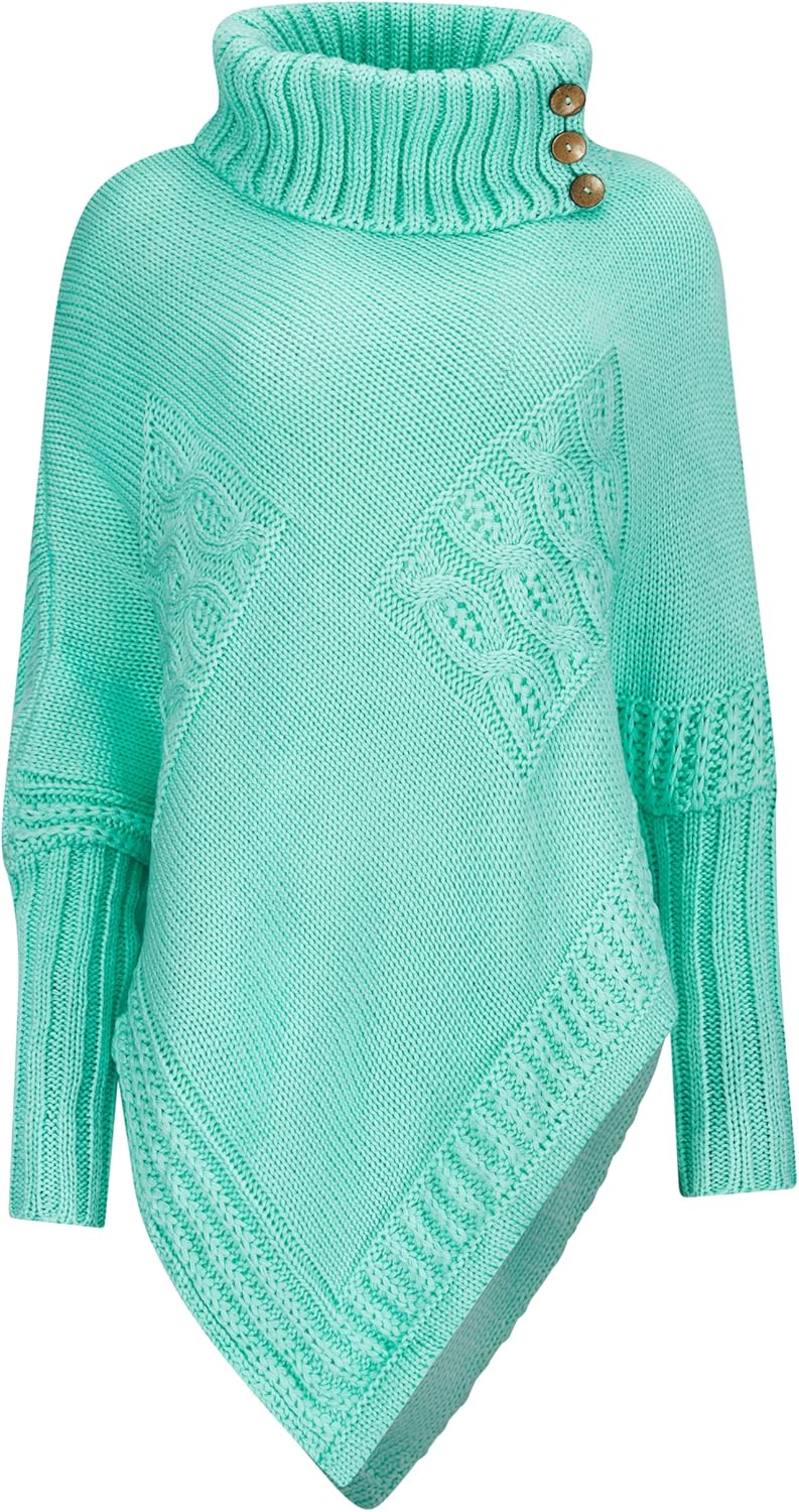 Mississhop Poncho Strick Sweatshirt Pullover Umhang Überwurf Einheitsgrösse Mint, Einheitsgrösse Min