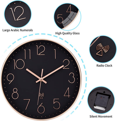 VIVILINEN Funkuhr geräuschlos Wanduhr Ohne Tickgeräusche Modern Funkwanduhr Lautlos Wanduhr Nicht Ti