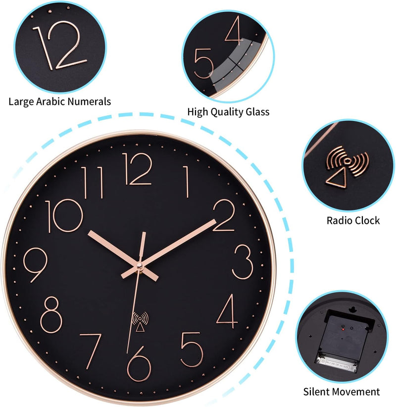 VIVILINEN Funkuhr geräuschlos Wanduhr Ohne Tickgeräusche Modern Funkwanduhr Lautlos Wanduhr Nicht Ti
