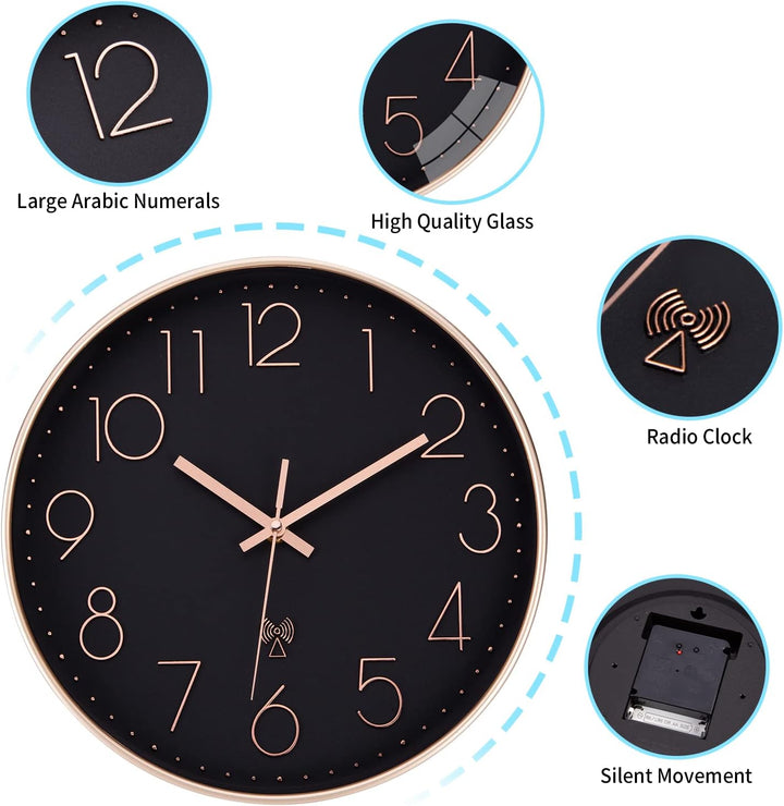 Wanduhr Funk Lautlos Funkuhr Wand Wanduhr Ohne Tickgeräusche 30cm Quarz Batterie Gross Einfach zu Le