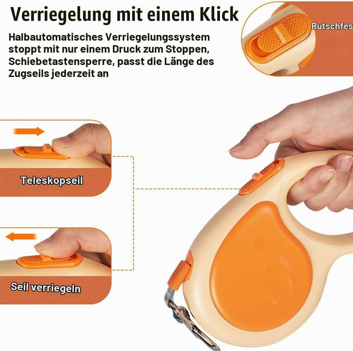 Einziehbare Hundeleine, 4,8m, Robuste Rollleine mit 360°-Drehhaken und LED-Licht, Haustier Leine für