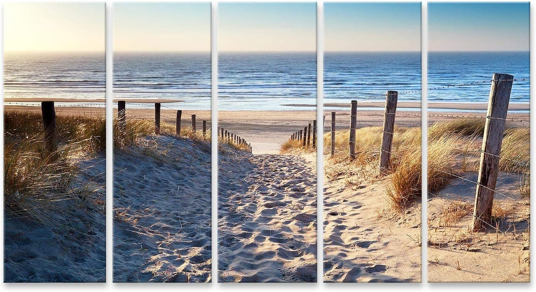 Bild Bilder auf Leinwand Weg zum Nordseestrand im Goldsonnenuntergang-Sonnenschein Nord-Holland die