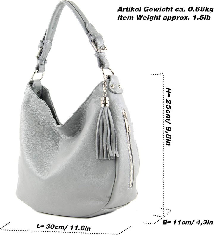 modamoda de T200 Damen Leder Schultertasche Henkeltasche handmade in Italy Beige, Beige