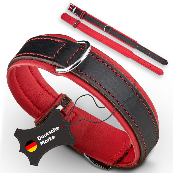 Michur Minimo Rot Hundehalsband Leder, Lederhalsband Hund, Halsband, Rot-Schwarz, Leder, in verschie