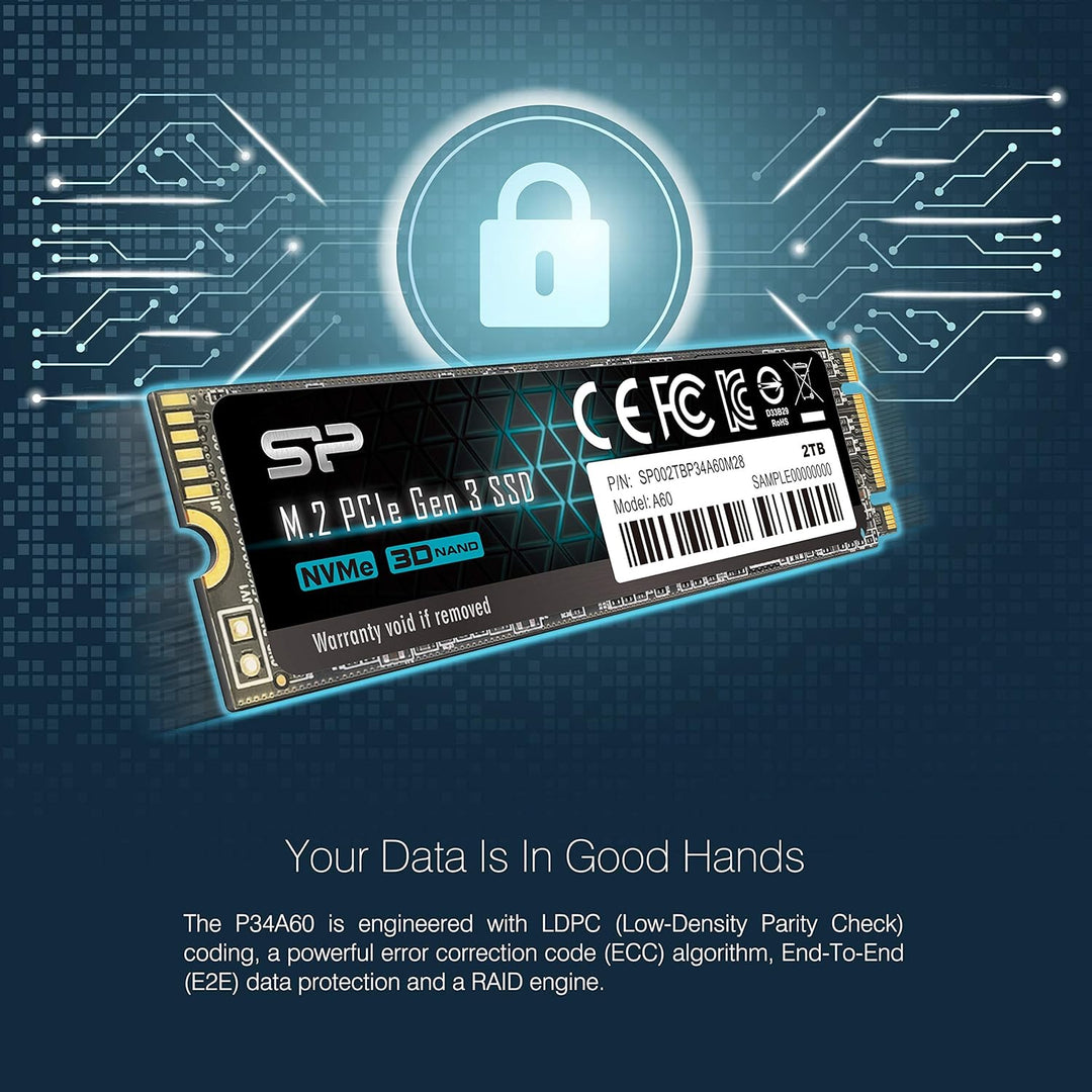 Silicon Power PCIe M.2 NVMe SSD 2TB Gen3x4 R/W up to 2, 200/1, 600MB/s internal SSD 2TB A60, 2TB A60