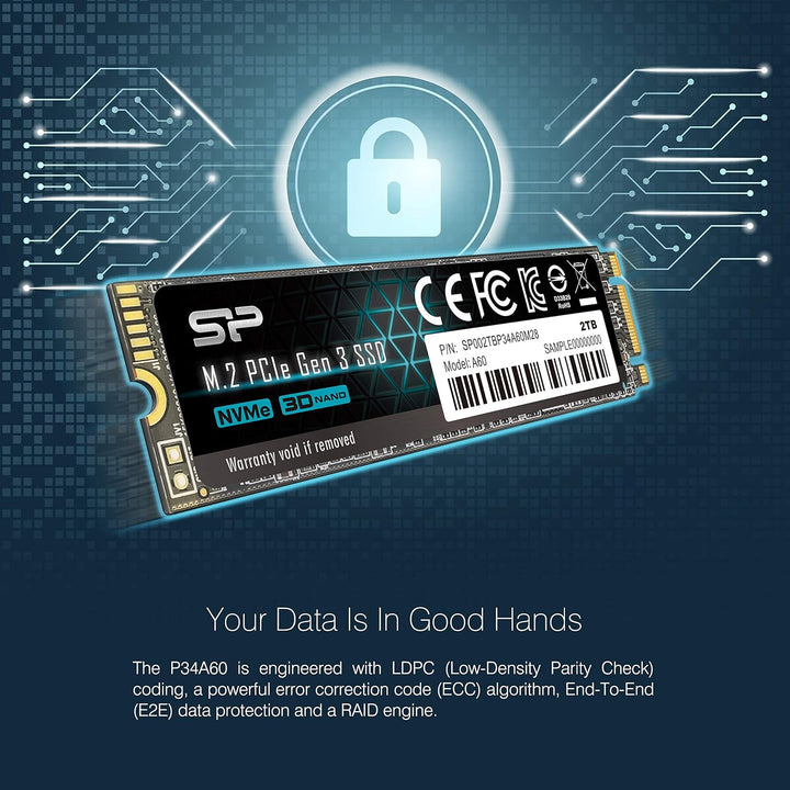 Silicon Power PCIe M.2 NVMe SSD 2TB Gen3x4 R/W up to 2, 200/1, 600MB/s internal SSD 2TB A60, 2TB A60