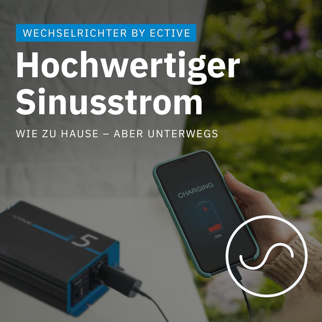 ECTIVE Reiner Sinsus Wechselrichter SI5-500W, 12V auf 230V, USB, Überlastschutz, Überhitzungsschutz,