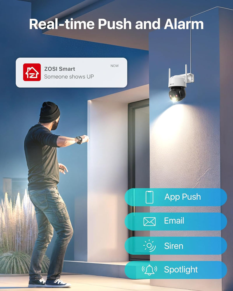 ZOSI 1080p WLAN Überwachungskamera Aussen mit Plug-in Strom, 360° Pan Tilt 2MP WLAN Domekamera, AI P