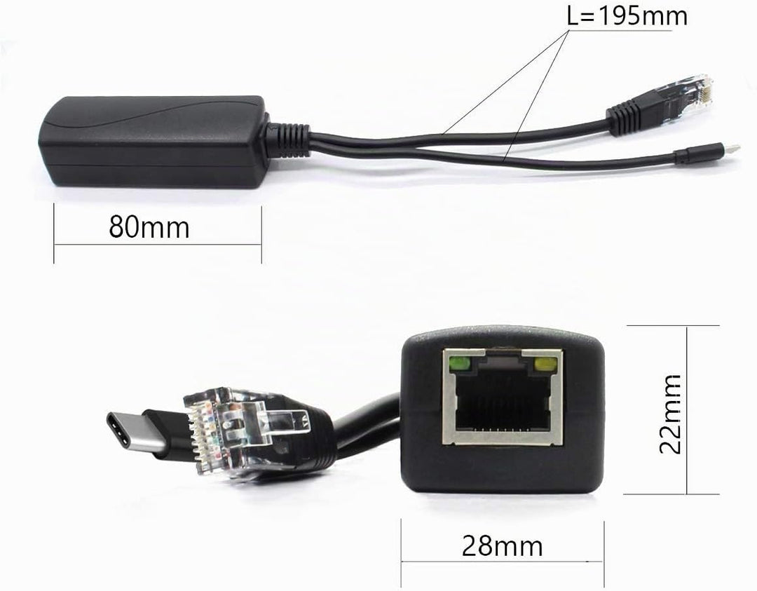 ANVISION PoE-Splitter, 5 V, USB Typ C, 48 V auf 5 V, 2,4 A, IEEE 802.3af-konform. USB C （5V), USB C