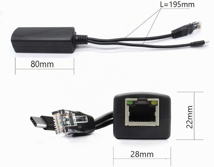 ANVISION PoE-Splitter, 5 V, USB Typ C, 48 V auf 5 V, 2,4 A, IEEE 802.3af-konform. USB C （5V), USB C