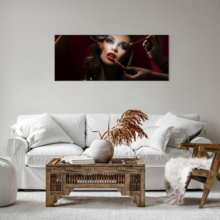 Panorama Bilder auf Leinwand 100x40cm Leinwandbild Frau Make-up schön Gross Wanddeko Bild Schlafzimm