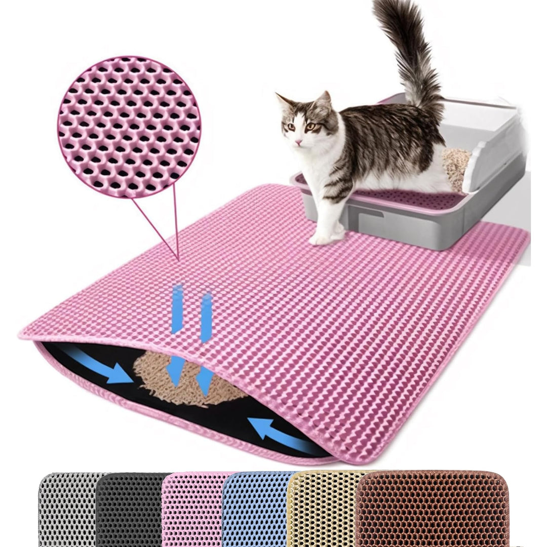Katzenklo Matte, 116x66cm Riesiger Doppelschichtiger Katzenklo Unterleger, wasserdichte Langlebige E
