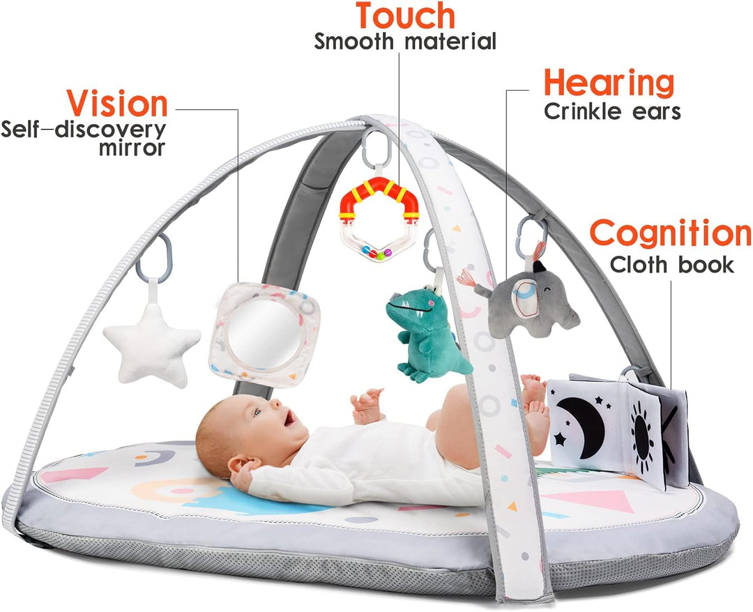 Lupantte Baby Spieldecke,Spielbogen Baby 2 Austauschbaren Bezügen,Spielmatte mit Spielbogen Abnehmba