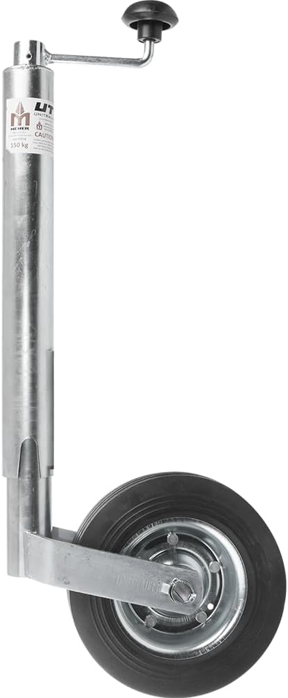 UNITRAILER Stützrad 150 kg 48 mm für Pkw-Anhänger Wohnwagen Trailer Höhe 505–730 mm Auszug 225 mm Vo