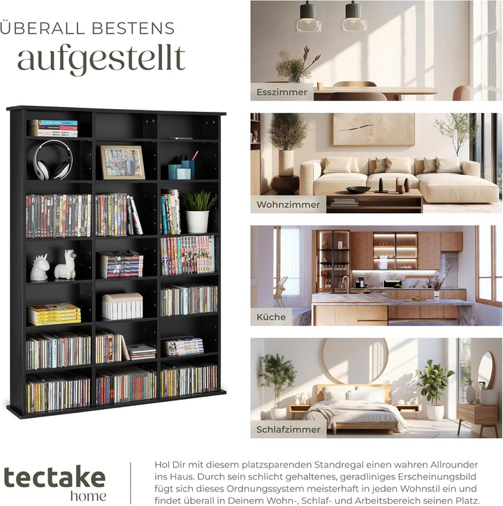 tectake 800860 CD DVD Blu-ray Regal Ständer, 18 flexibel einstellbare Zwischenböden, Medienregal aus