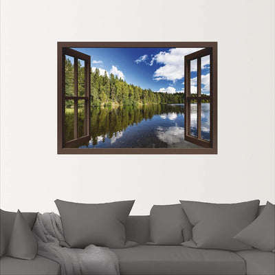 ARTland Wandbild selbstklebend Vinylfolie 100x70 cm Fensterblick Wald See Landschaft Norwegen Natur