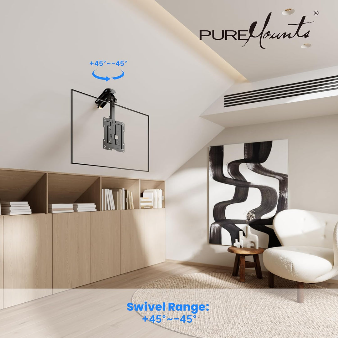 PureMounts TV Deckenhalterung für Fernseher, geeignet für 19-43 Zoll, klappbar, höhenverstellbar, sc