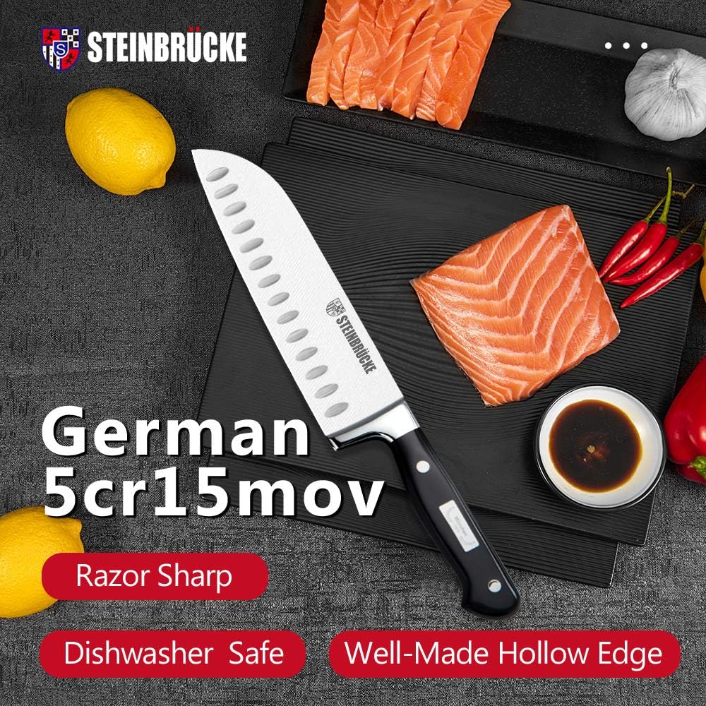 Motovecor STEINBRÜCKE Santoku Messer, 18cm Küchenmesser Geschmiedet aus deutschem Edelstahl 5Cr15Mov