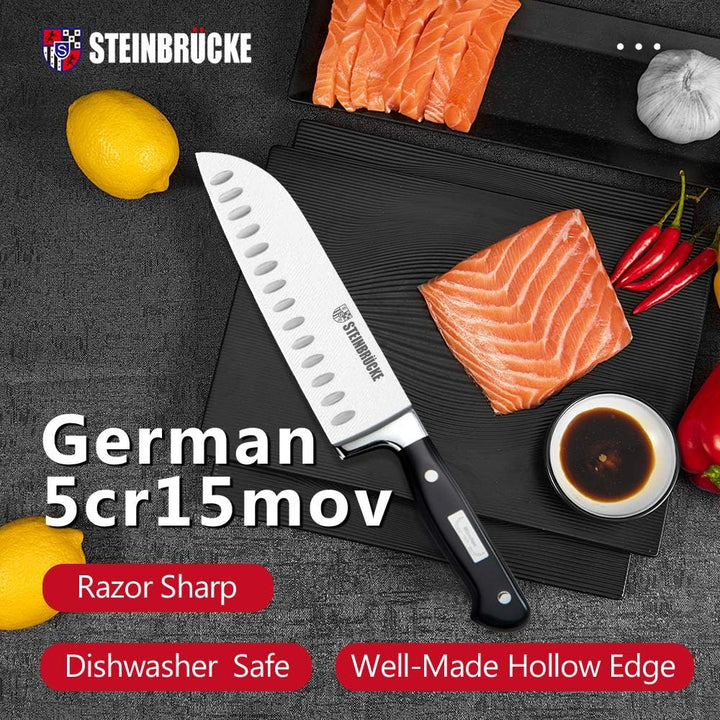 Motovecor STEINBRÜCKE Santoku Messer, 18cm Küchenmesser Geschmiedet aus deutschem Edelstahl 5Cr15Mov