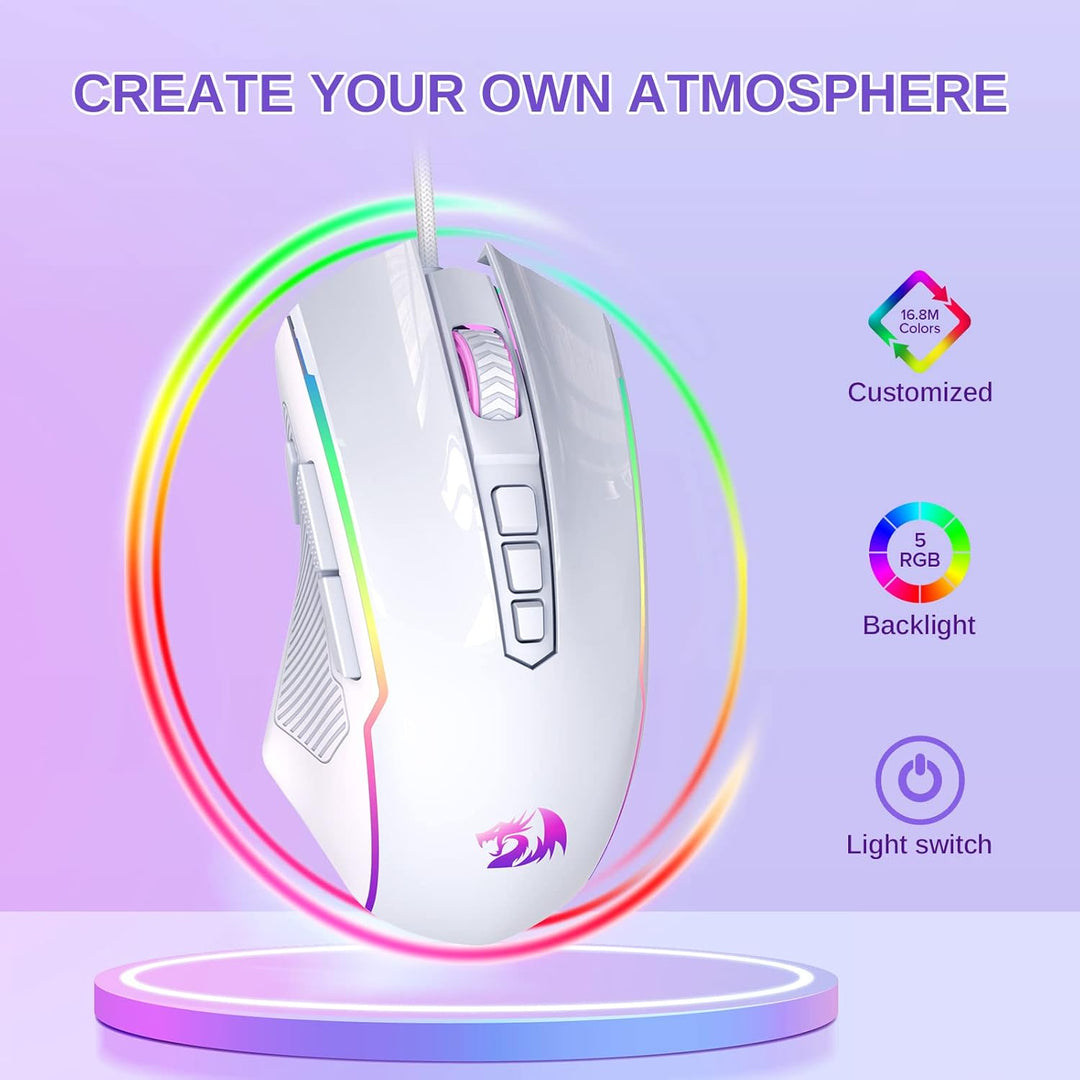 Redragon Gaming Maus, Gaming Mouse mit RGB und Einstellbar 8000 DPI, Maus mit 9 programmierbare Tast