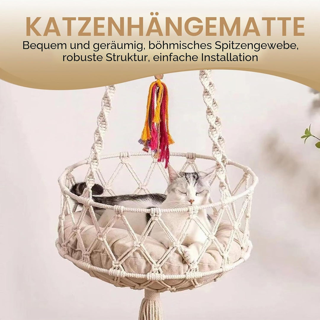 Katzenschwung 49 Zoll Hanges Katzenbett mit Baumwollmatte Boho -Katze Hängematte mit Quasten Platz s
