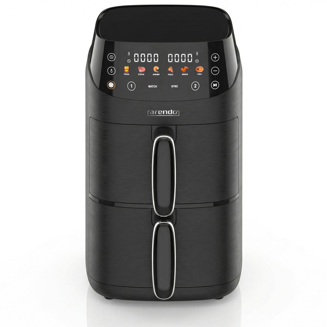 Arendo - Mini Heissluftfritteuse 2 Kammern - 5 Liter Doppelstock – 2000 Watt – 2 Frittierbehälter in