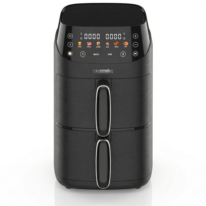 Arendo - Mini Heissluftfritteuse 2 Kammern - 5 Liter Doppelstock – 2000 Watt – 2 Frittierbehälter in