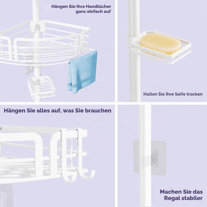 SWTYMIKI Duschablage ohne Bohren Ecke - Höhenverstellbar Teleskop Duschregal Ecke, Shampoo Halterung