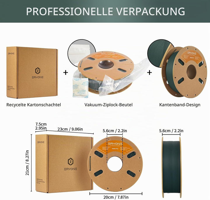 ERYONE Matte PLA 3D Drucker Filament 1.75mm, Massgenauigkeit +/- 0.03 mm, 1 kg 1 Spule, Matte Schwar