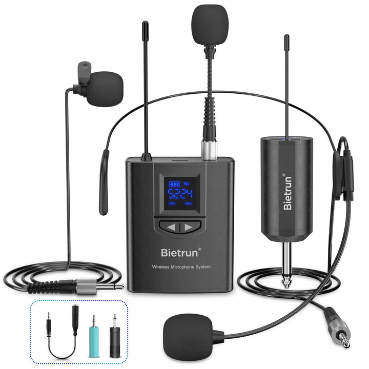 UHF Wireless Lavalier Lapel Microphone System, Kabelloses Lavalier-Mikrofon, Headset Mic, Interview