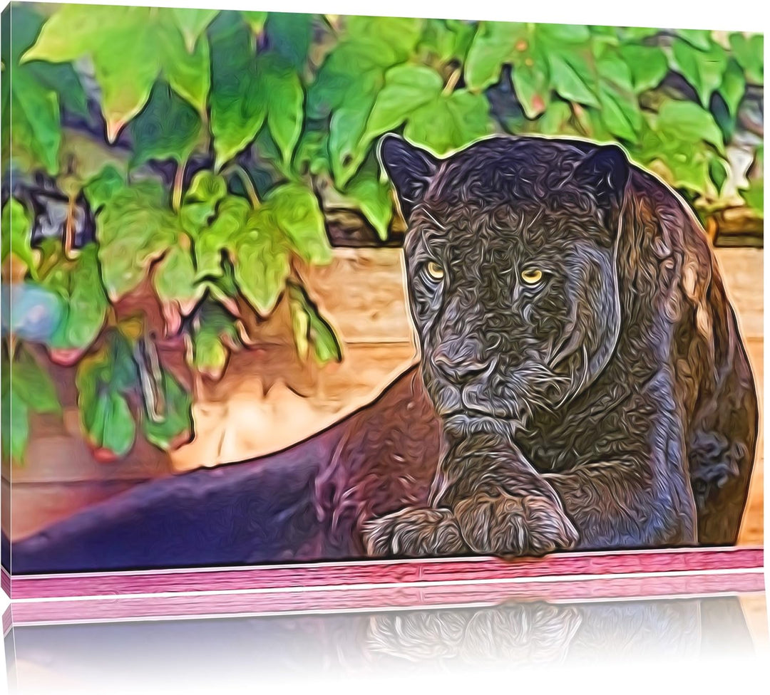 schöner schwarzer Panther Deluxe Format: 100x70 cm auf Leinwand, XXL riesige Bilder fertig gerahmt m