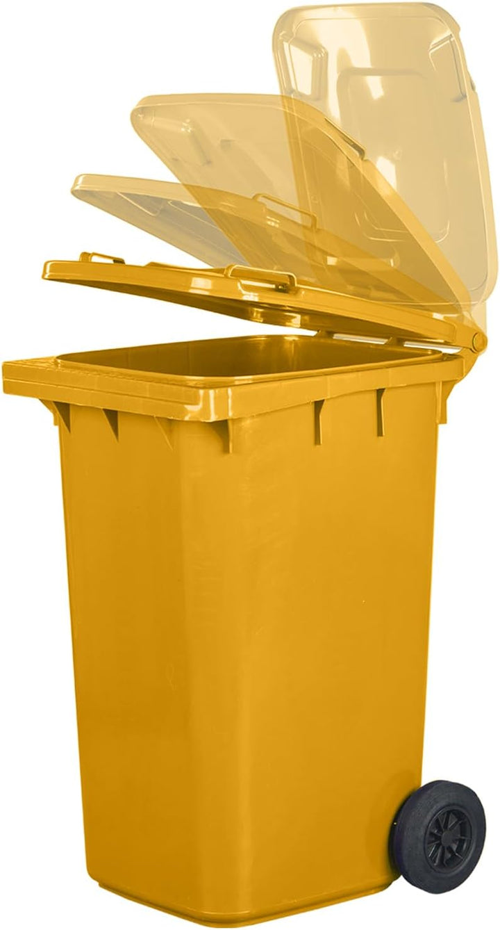 Jestic Mülltonne 240 Liter gelb mit Gummirädern, für Mülltrennung, Recycling innen aussen, EN840, ge