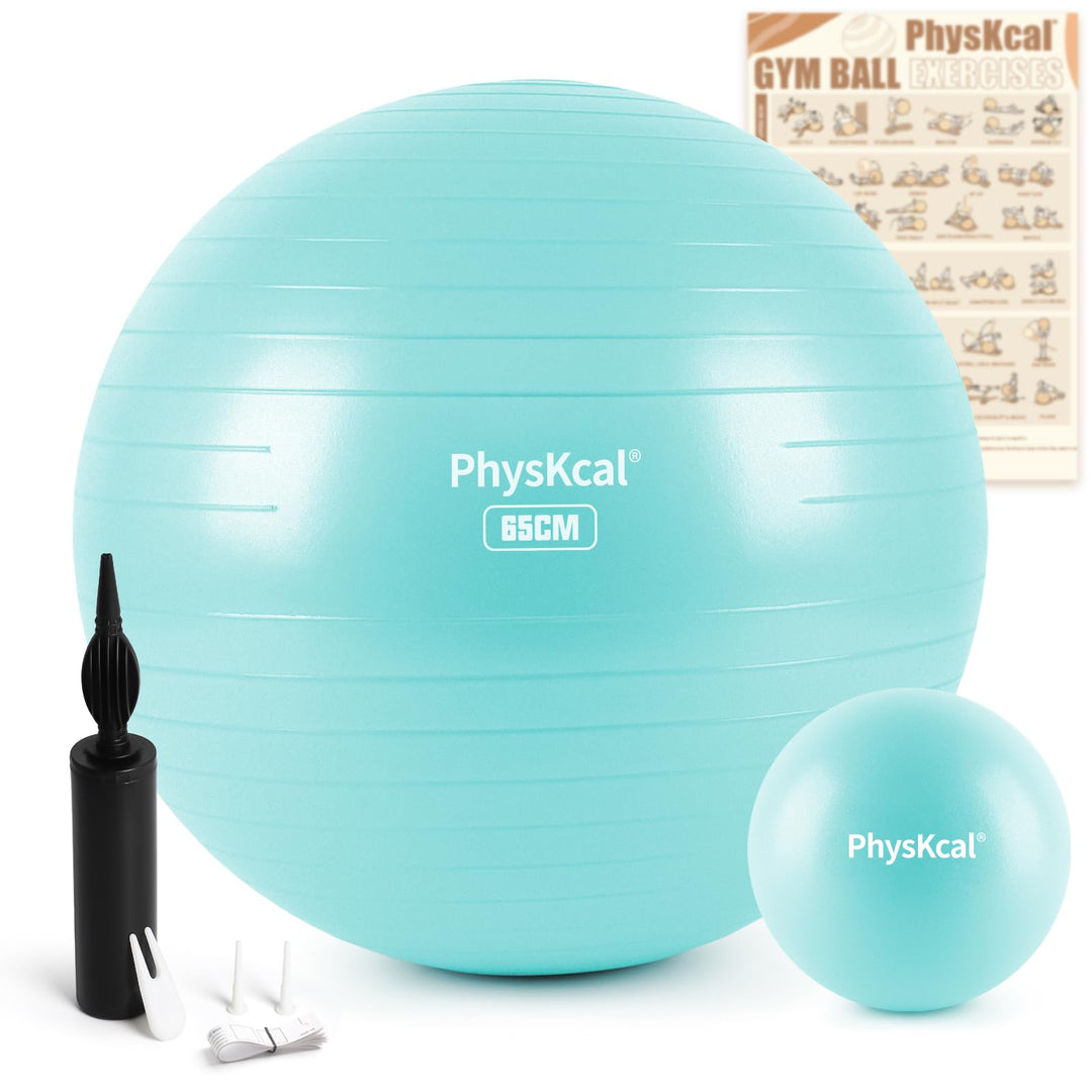 PhysKcal Gymnastikball und 23 cm Pilatesball Set, Anti Burst Gymnastikball, Anti-Rutsch-Sitzball, Ba