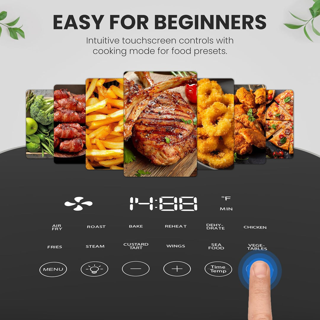 DUMOS Air Fryer 6QT with Window Square Airfryer Oven 12-in-1 for Family 400°F Rapid Air Crispy Techn