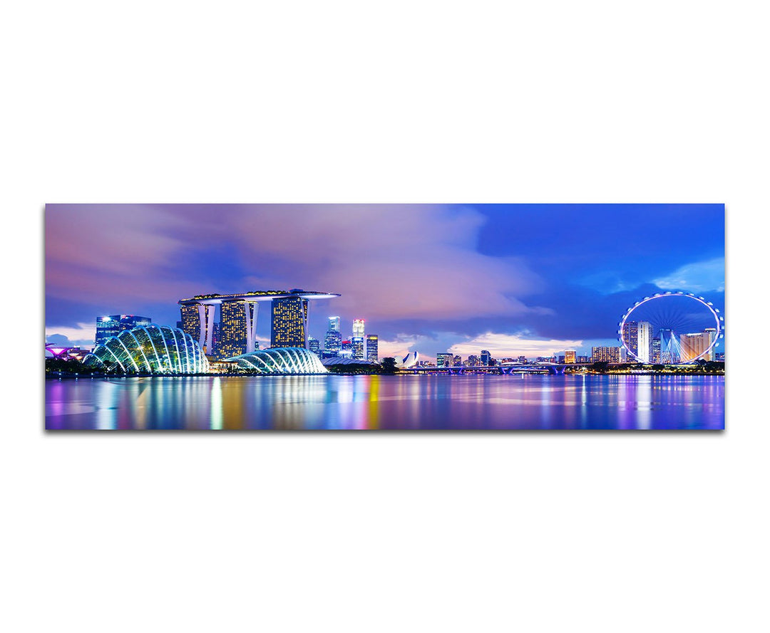 Paul Sinus Art Panoramabild auf Leinwand und Keilrahmen 150x50cm Singapur Skyline Meer Abend Spiegel
